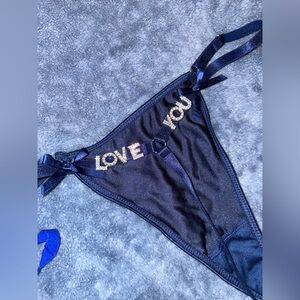NWOT Navy Blue 'Love You' Lingerie Thong